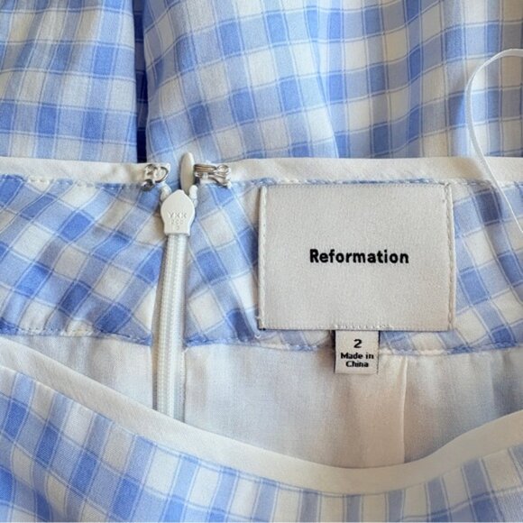 NEW Reformation Piper Mini Skirt Gingham Blue Crystal Check | US 2 UK 6 - Picture 8 of 9